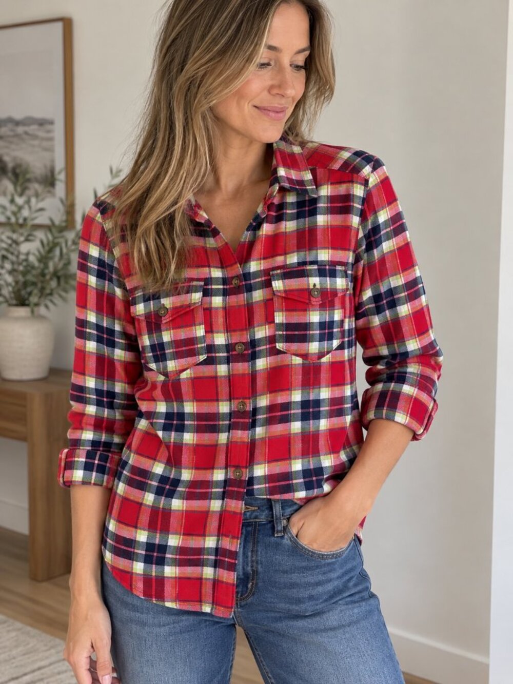 Abercrombie & Fitch Red Plaid Flannel Button-Up Shirt Size L